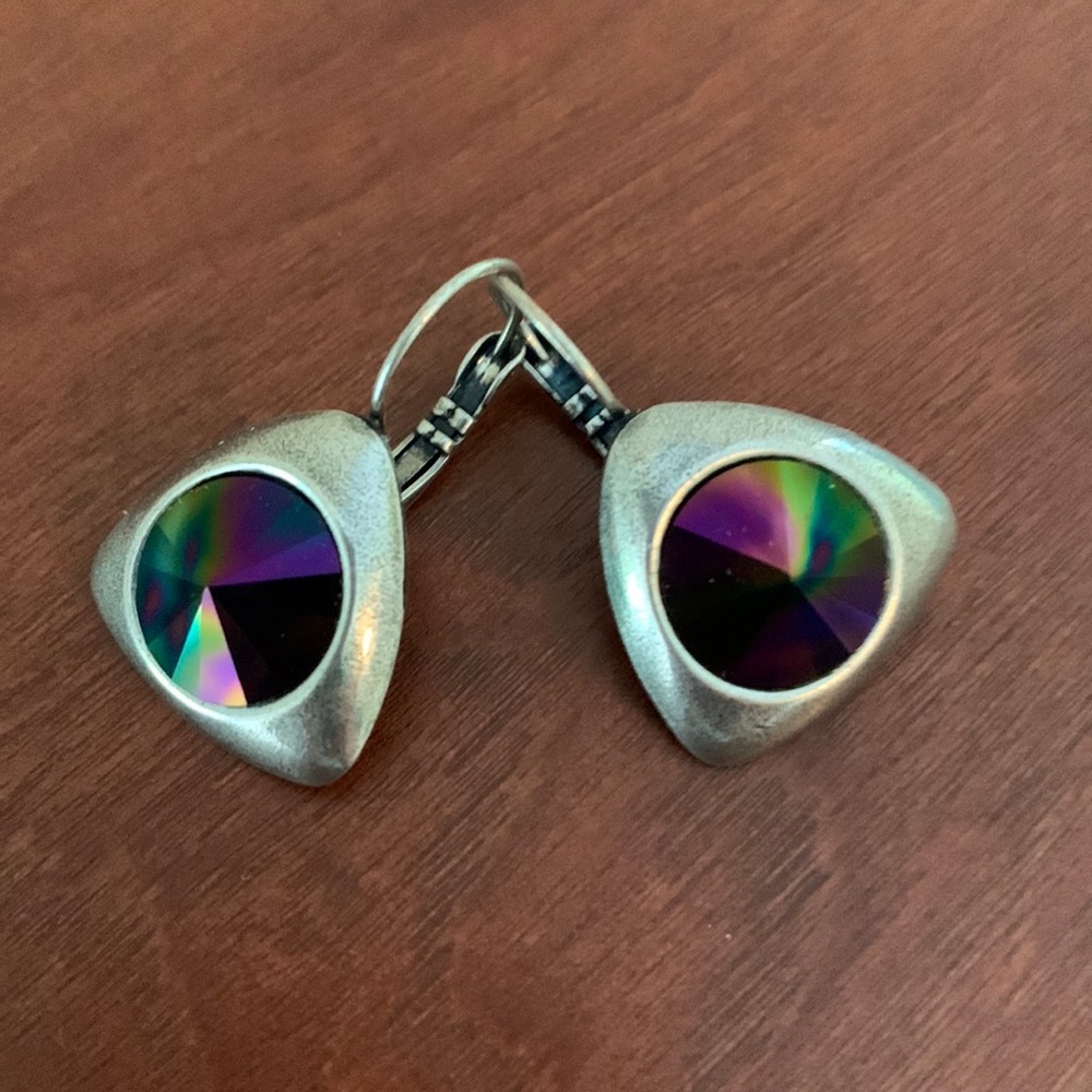Silver and purple/ multi color stone earrings